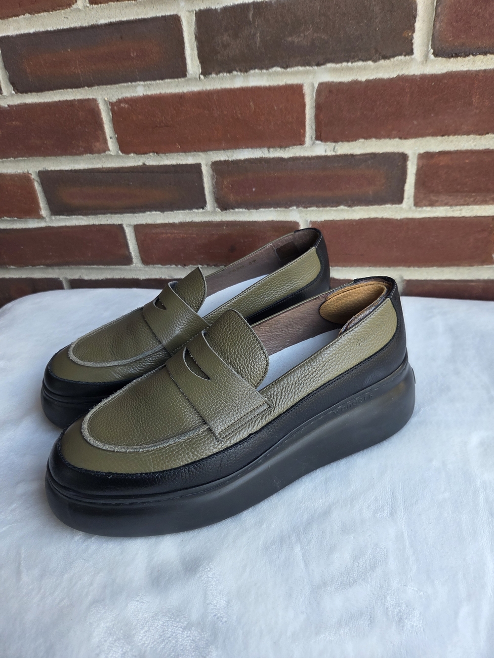 Wonders Leather Platform Penny Loafers Olive Black EU 39 Made in Spain - Picture 14 of 16